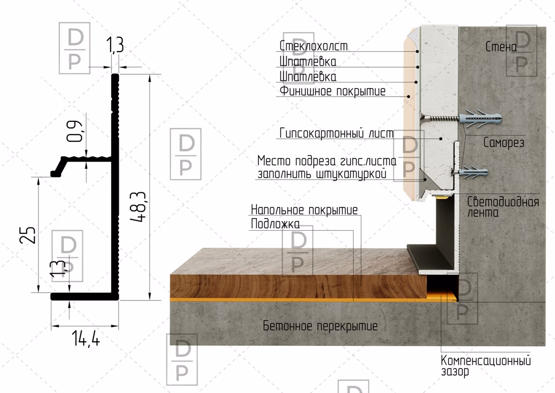 Плинтус с ножкой AP1029 алюминиевый - Классические и накладные плинтусы